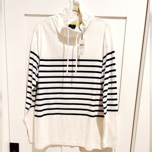 Scotch & Soda Amsterdam Preppy Cotton White Blue Stripe Cowlneck Pullover XL NWT